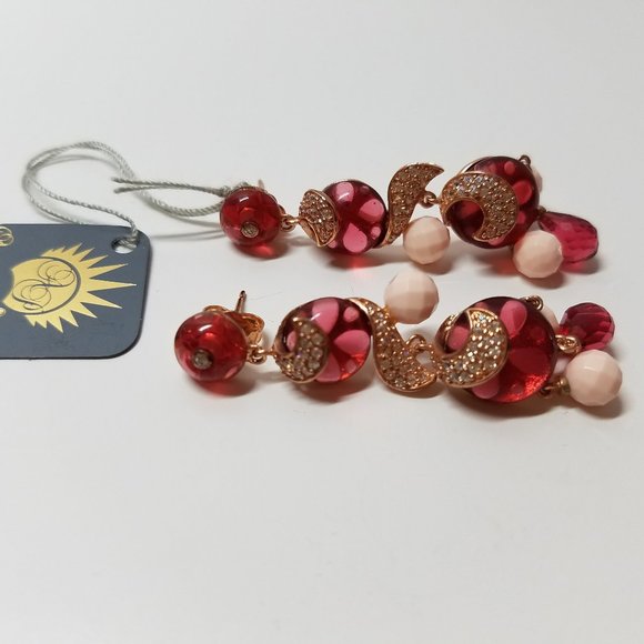 Angelique De Paris Women's Gold Plated Set of Long Red Earrings and Ring Size 6 - Picture 7 of 16